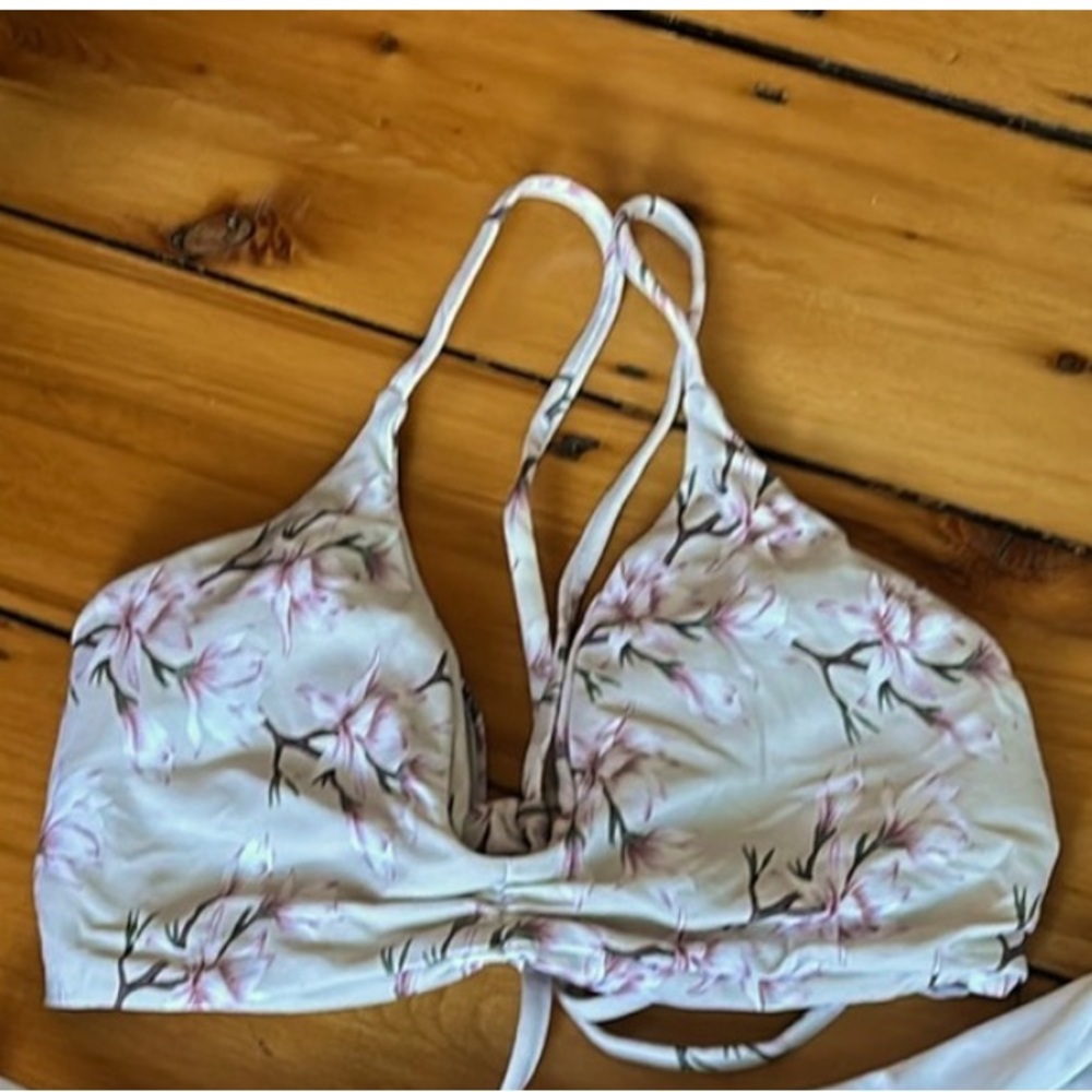 white, tan and pink bikini top with adjustable ties!